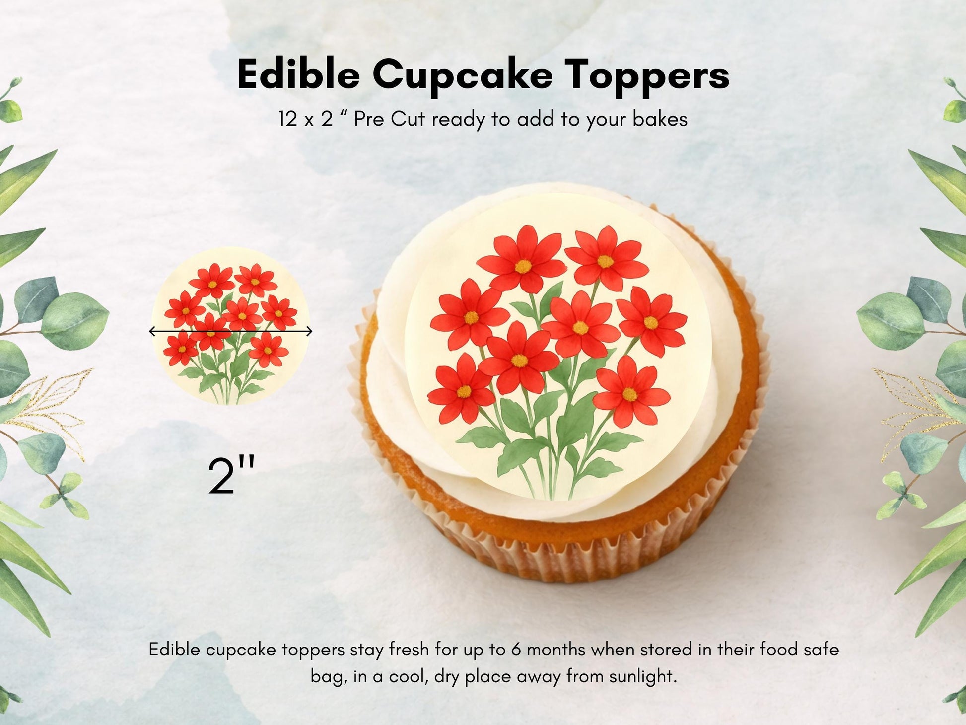 Poinsettia Edible Cupcake Toppers – December Birth Flower (Pre-cut)