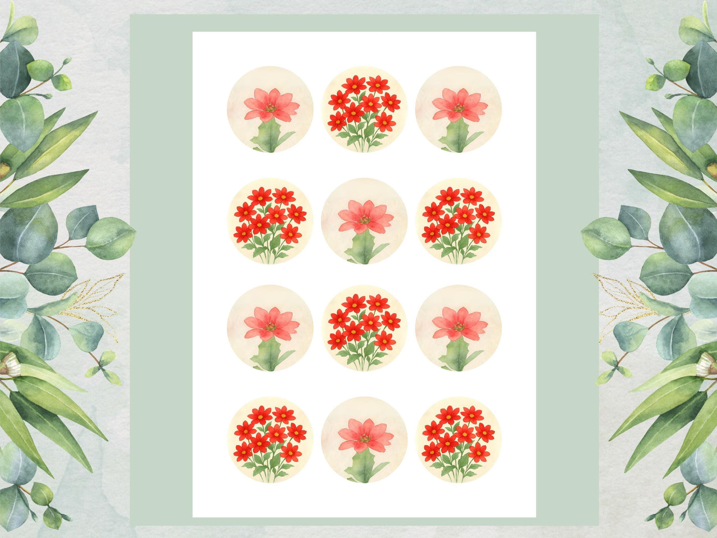 Poinsettia Edible Cupcake Toppers – December Birth Flower (Pre-cut)