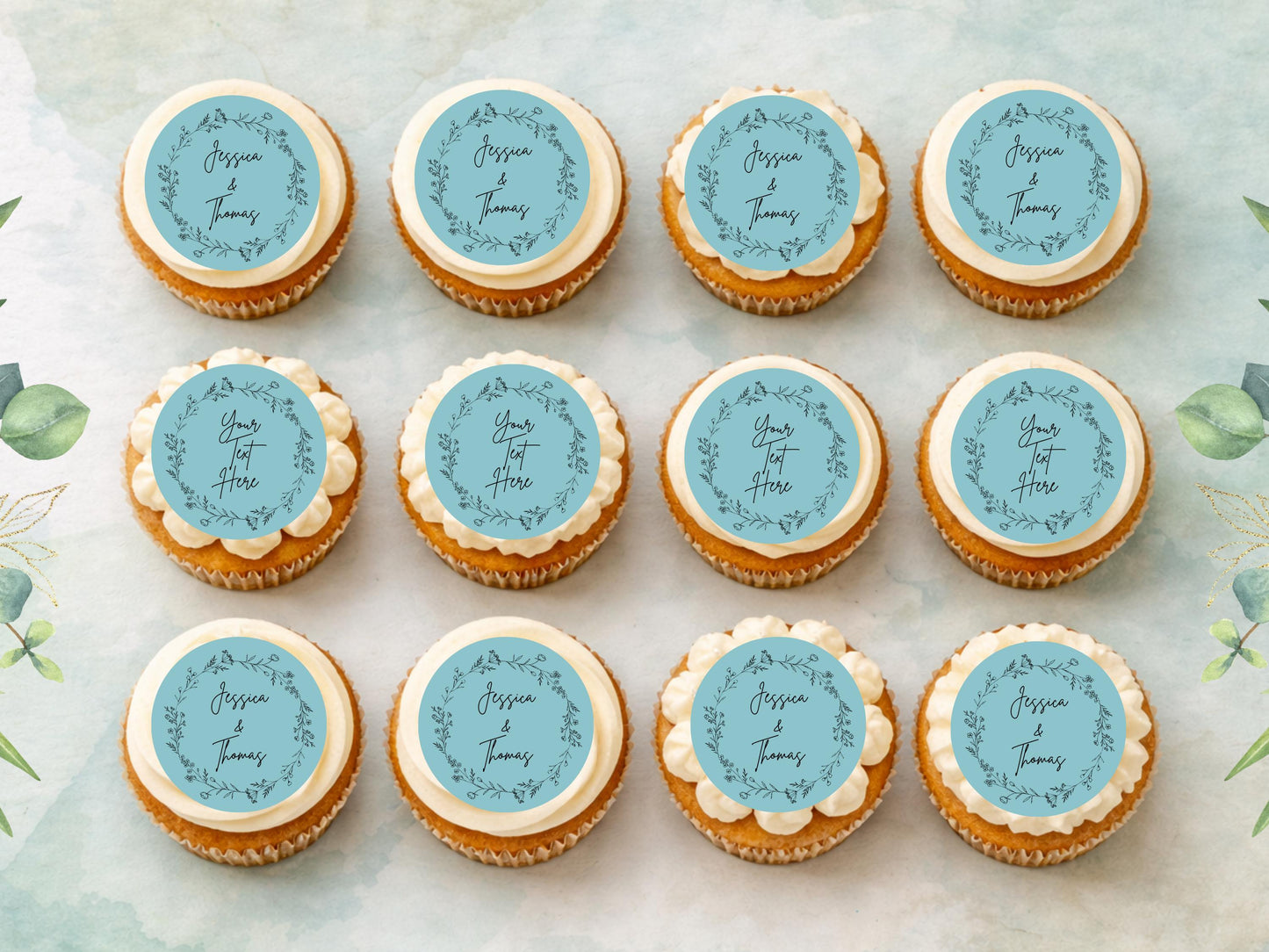 Personalized Wedding Cupcake Toppers – Edible Wafer Paper, Icing Sheet