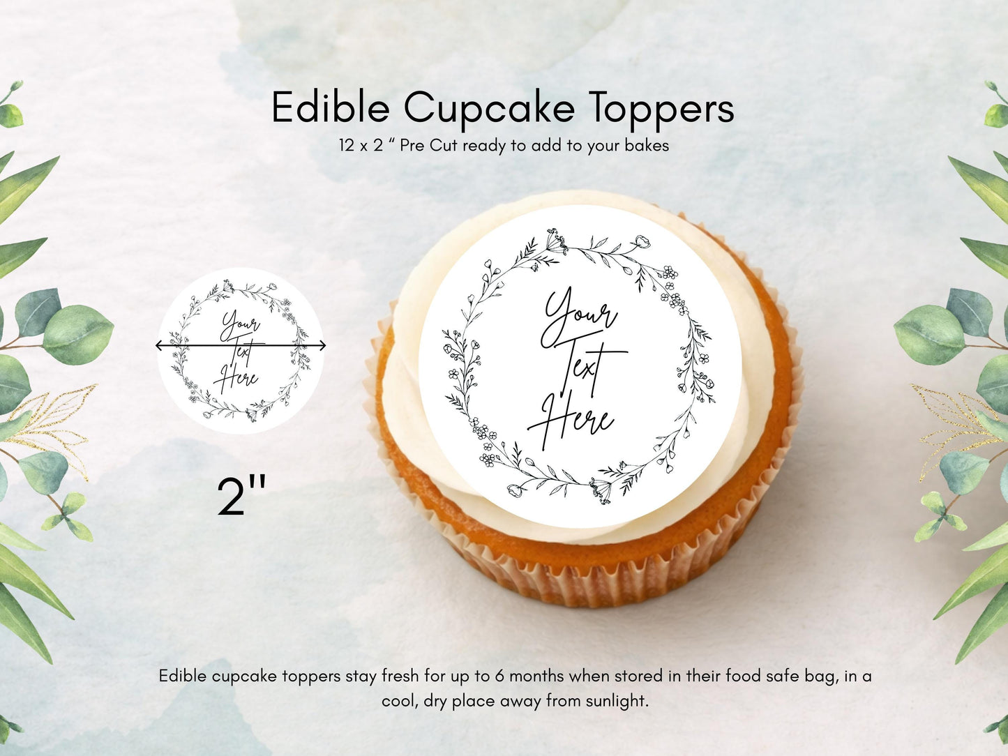 Personalized Wedding Cupcake Toppers – Edible Wafer Paper, Icing Sheet