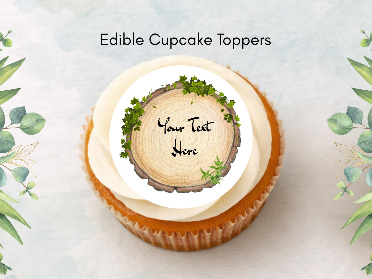Personalised Wedding Engagement Woodland theme Edible Cupcake Toppers 12 x 2"