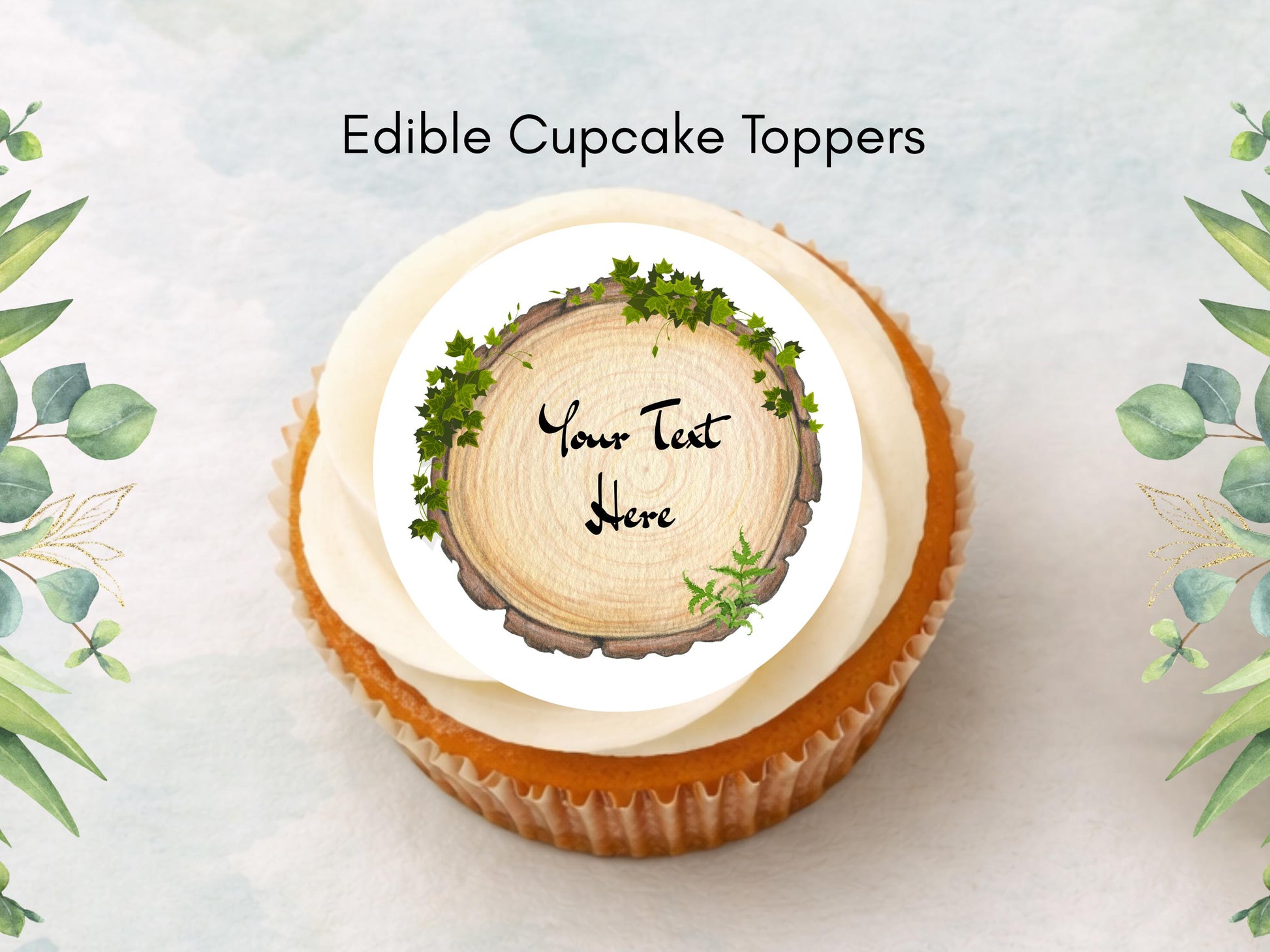 Personalised Wedding Engagement Woodland theme Edible Cupcake Toppers 12 x 2"