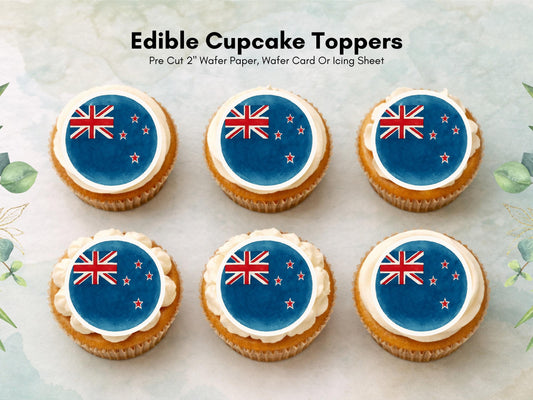 New Zealand Flag Edible Cupcake Toppers – 2" Wafer Paper, Card, or Icing Sheet