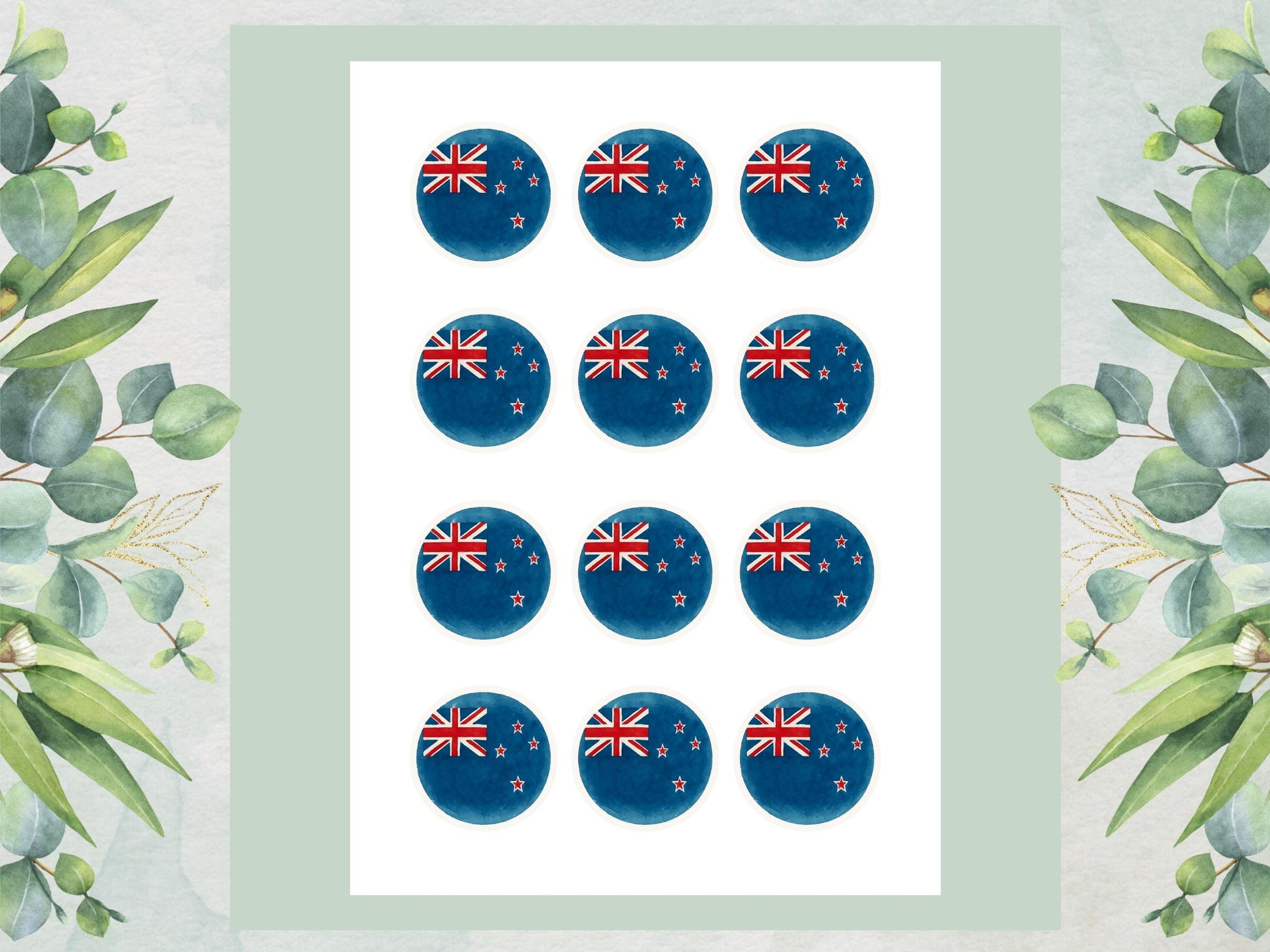 New Zealand Flag Edible Cupcake Toppers – 2" Wafer Paper, Card, or Icing Sheet