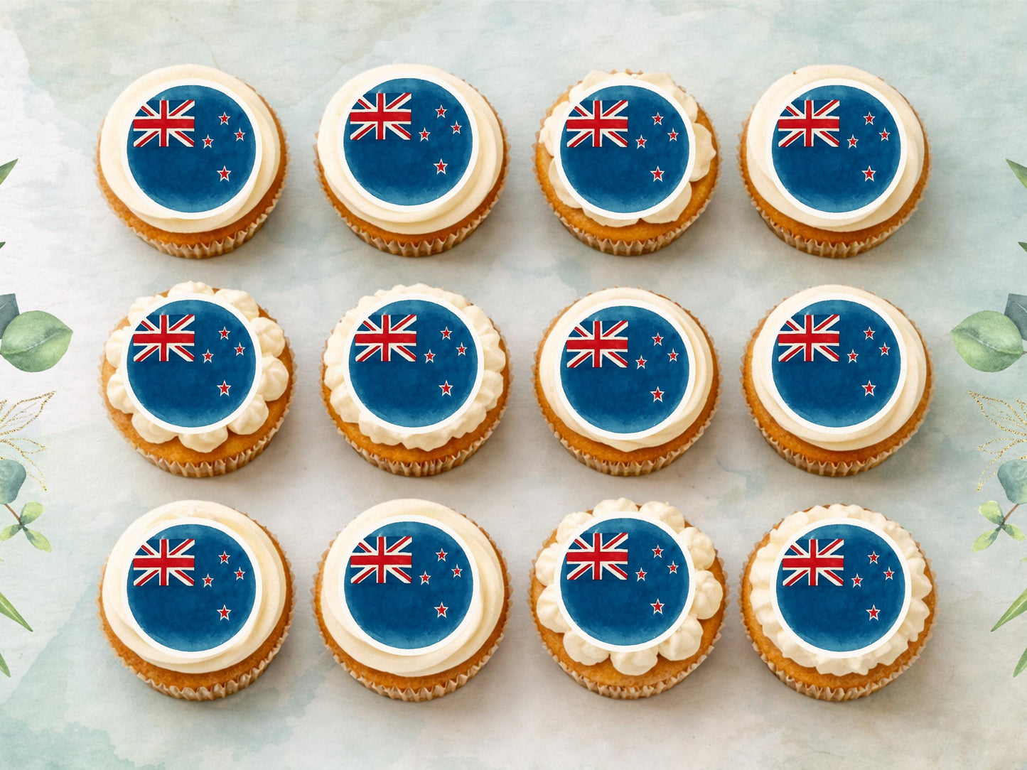 New Zealand Flag Edible Cupcake Toppers – 2" Wafer Paper, Card, or Icing Sheet