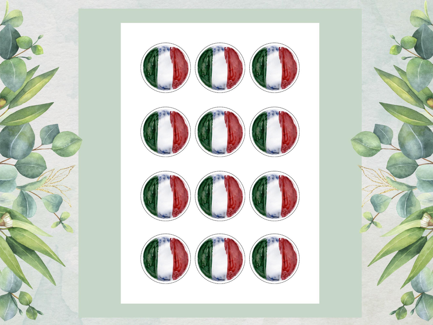 Italian Flag Edible Cupcake Toppers – 2" Wafer Paper, Card, or Icing Sheet