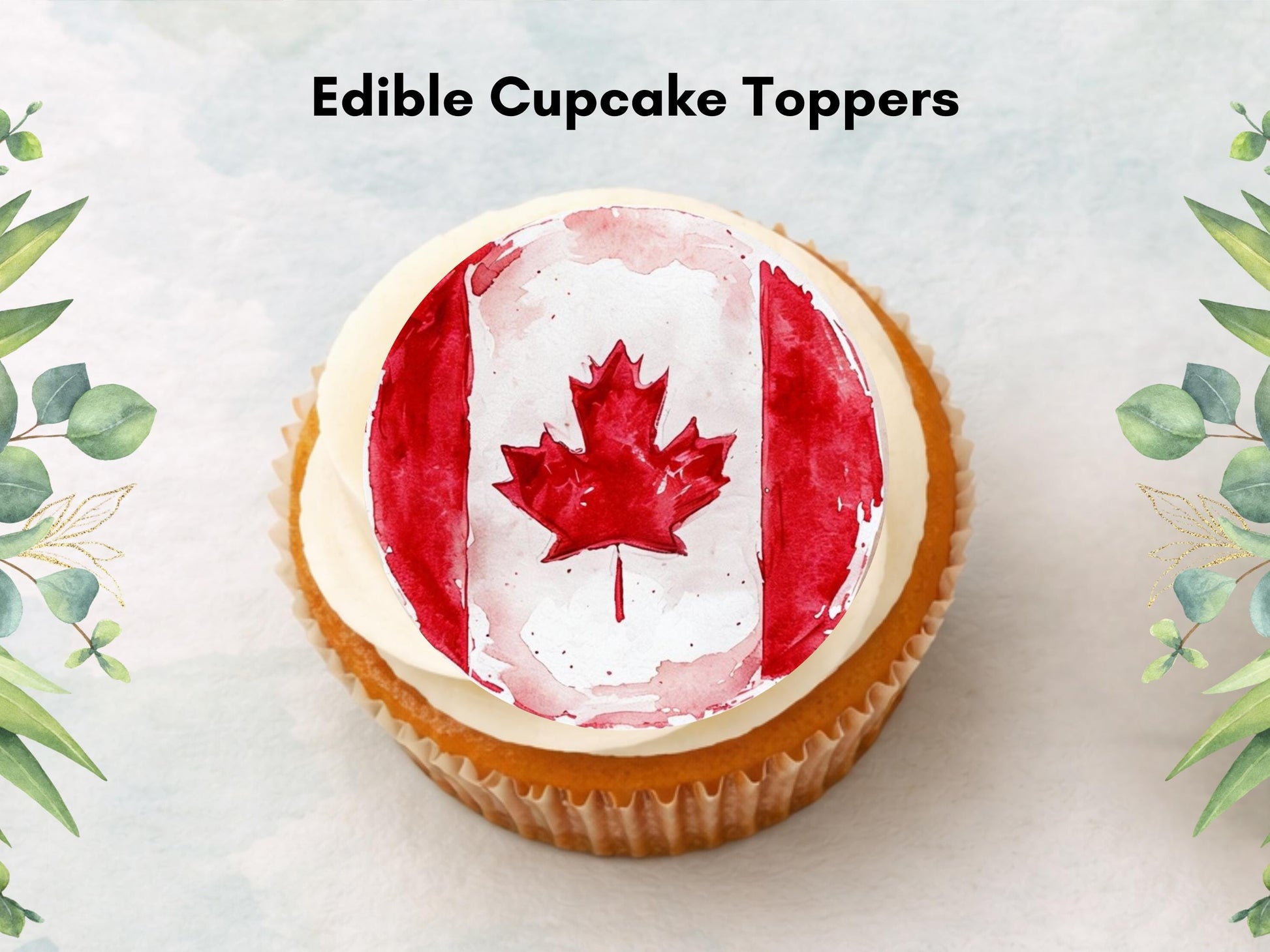 Canadian Flag Edible Cupcake Toppers – Maple Leaf, 12 x 2" (Pre-cut)
