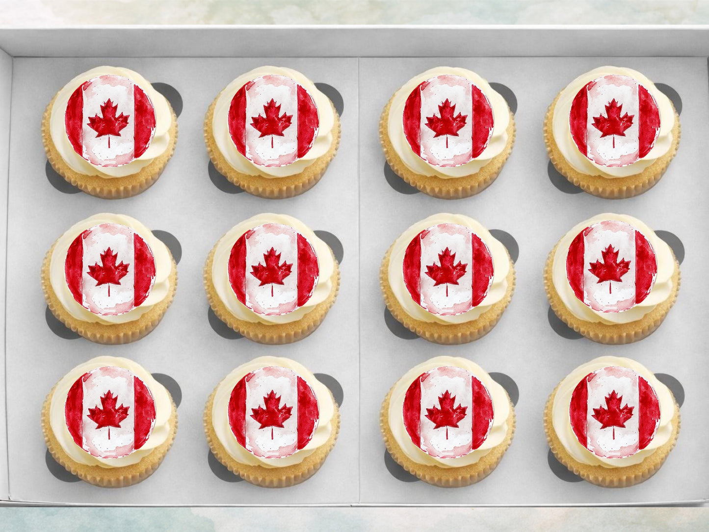 Canadian Flag Edible Cupcake Toppers – Maple Leaf, 12 x 2" (Pre-cut)