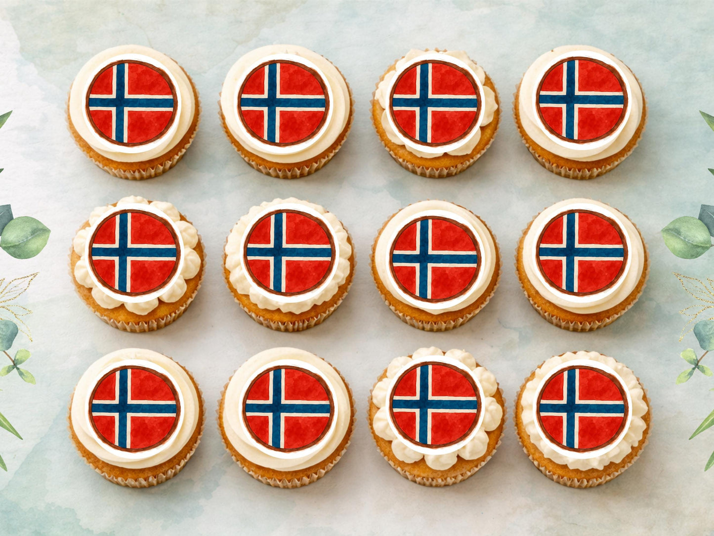Norwegian Flag Edible Cupcake Toppers – 2" Wafer Paper