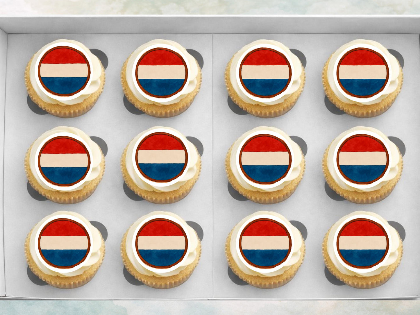 Netherlands Flag Edible Cupcake Toppers – Dutch Theme (12 x 2")