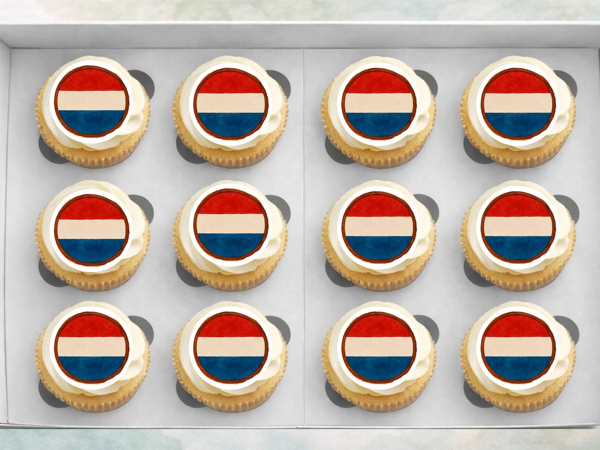 Netherlands Flag Edible Cupcake Toppers – Dutch Theme (12 x 2")