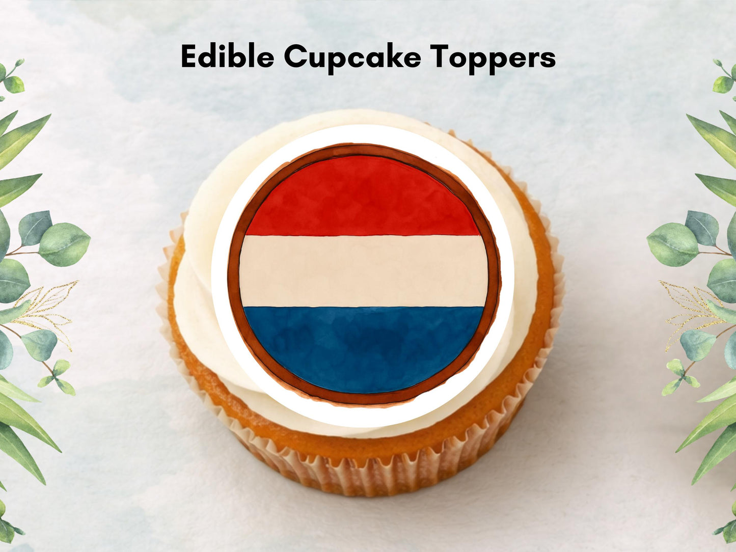Netherlands Flag Edible Cupcake Toppers – Dutch Theme (12 x 2")