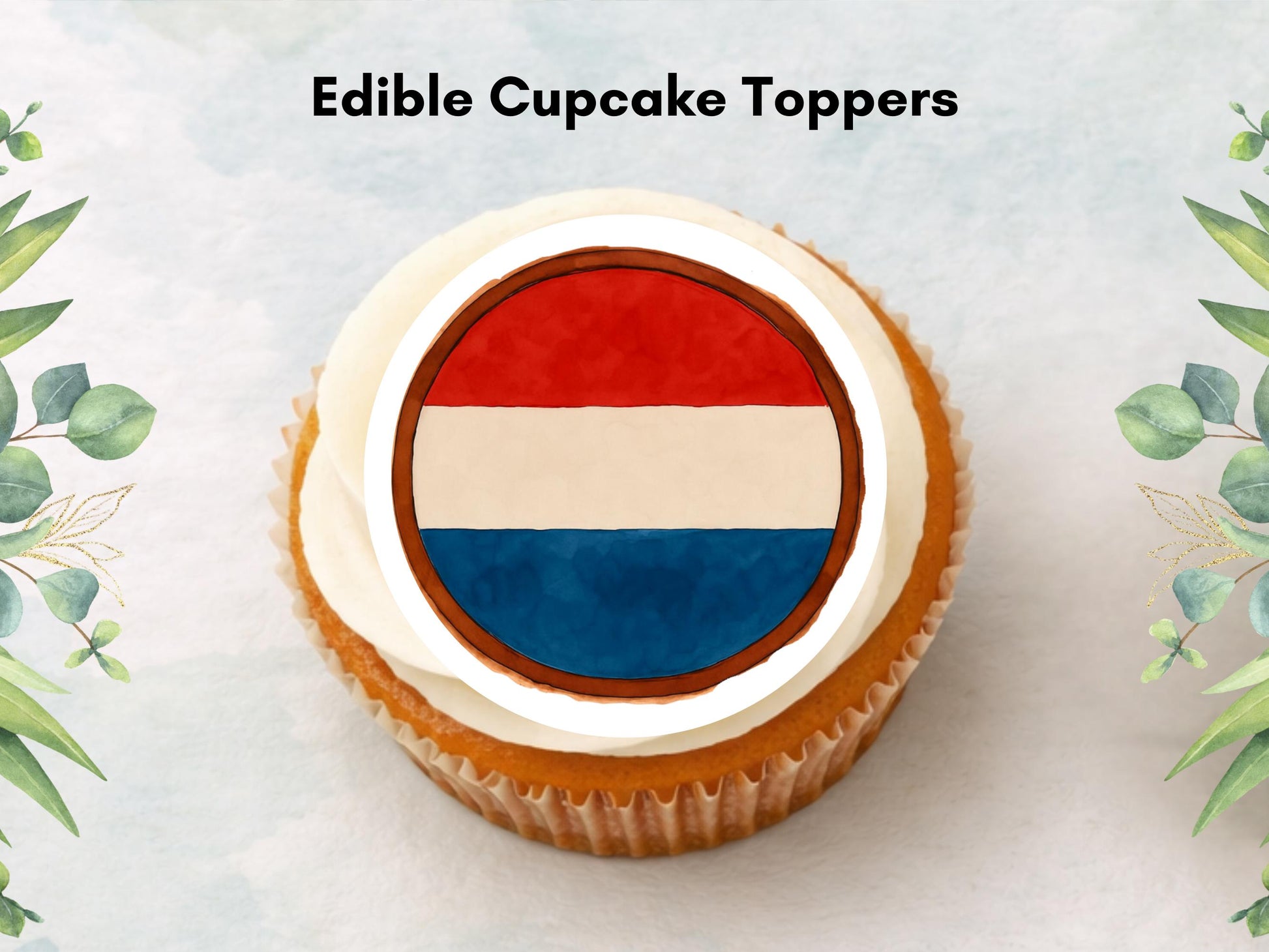 Netherlands Flag Edible Cupcake Toppers – Dutch Theme (12 x 2")
