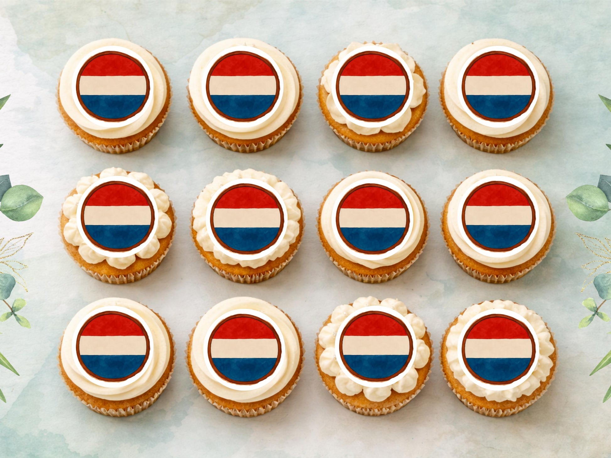 Netherlands Flag Edible Cupcake Toppers – Dutch Theme (12 x 2")