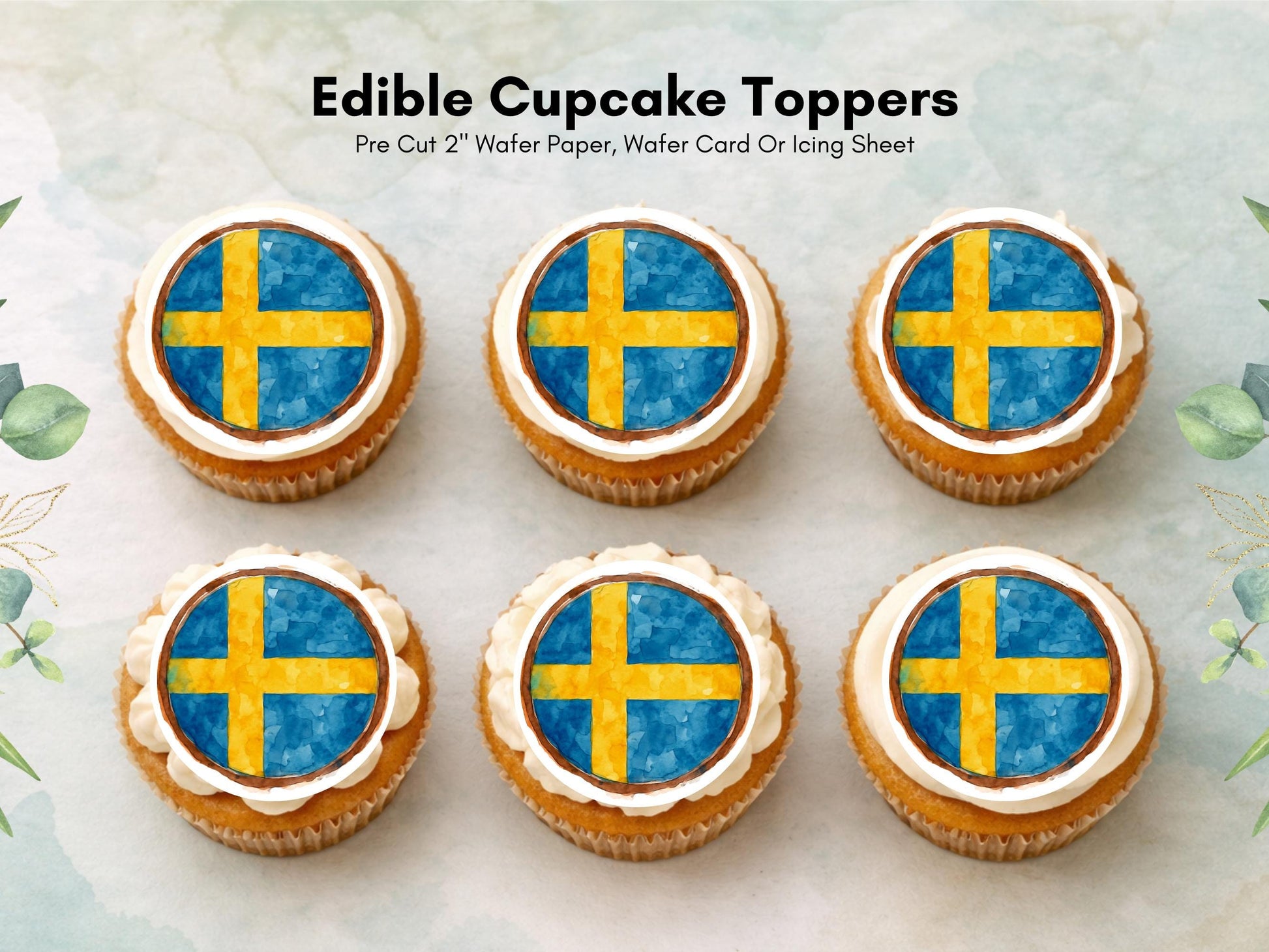 Swedish Flag Edible Cupcake Toppers – Sweden Cake Decorations