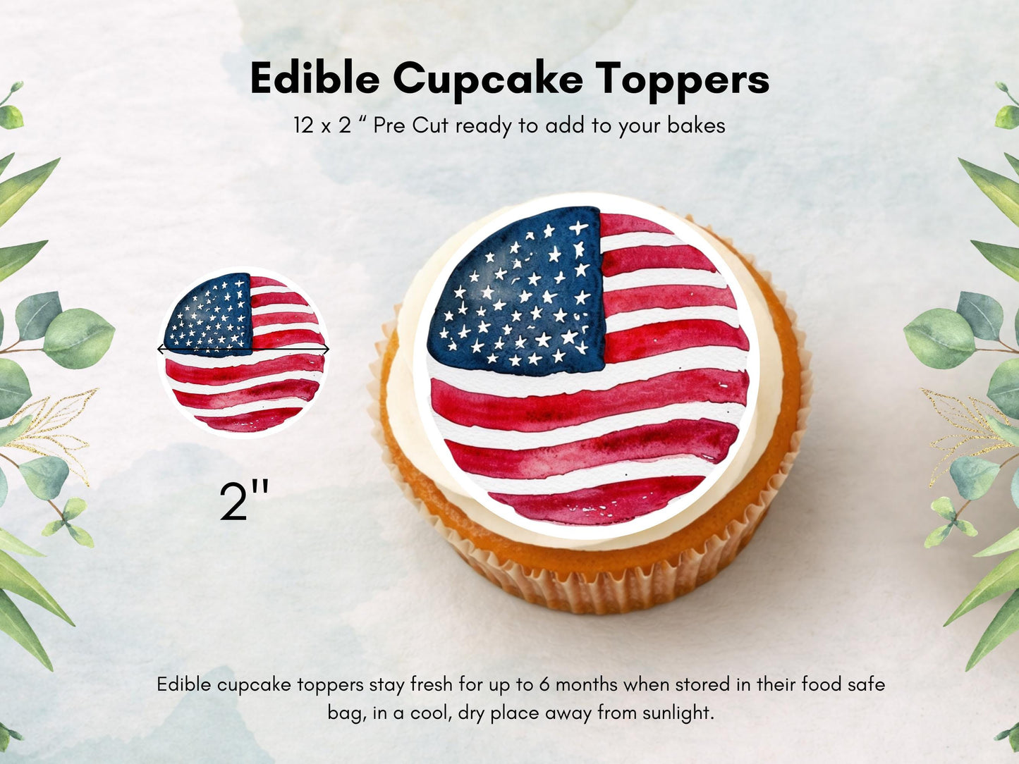 American Flag Edible Cupcake Toppers – 4th of July Decorations