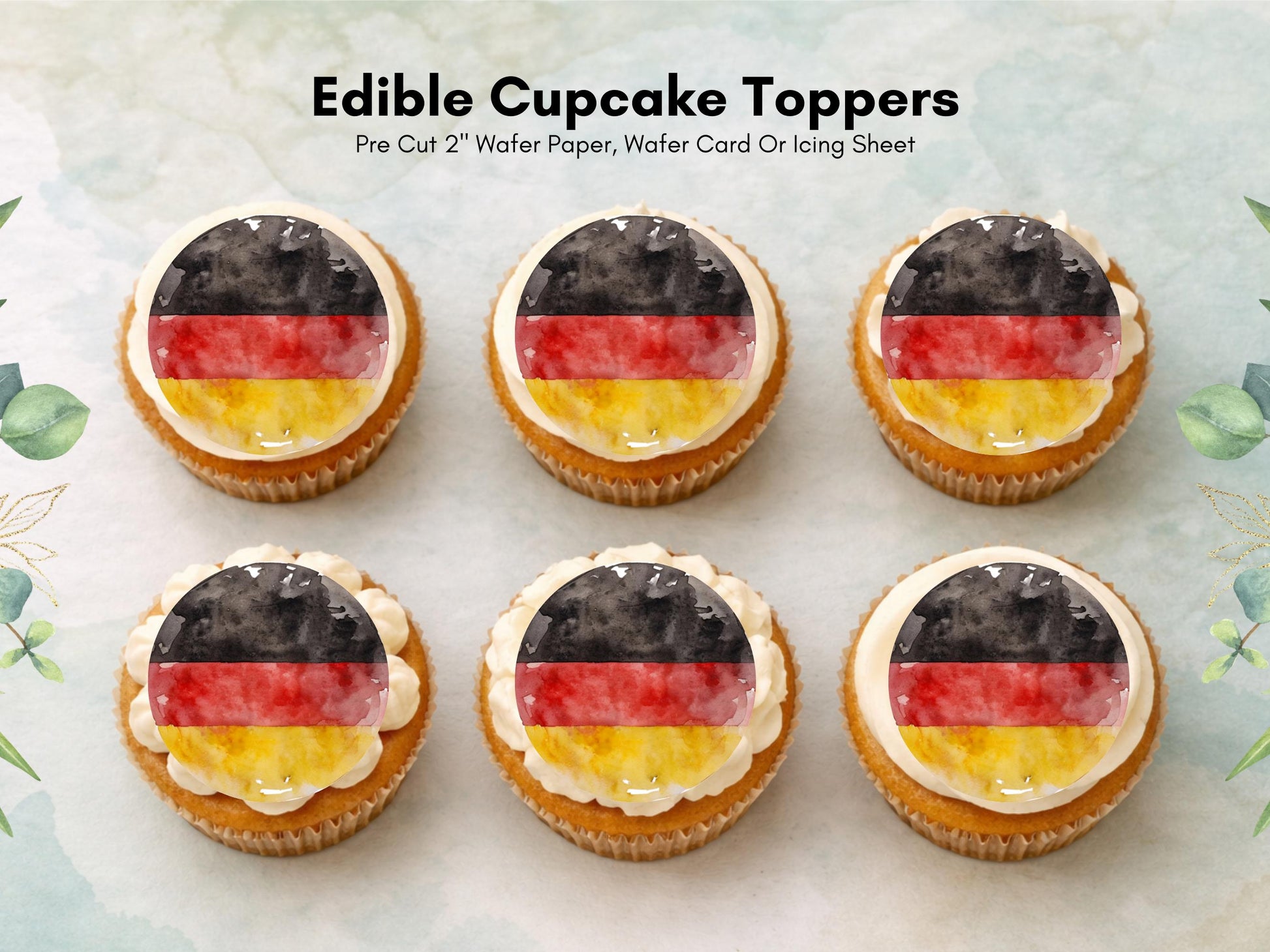 German Flag Edible Cupcake Toppers – Germany Cake Decorations