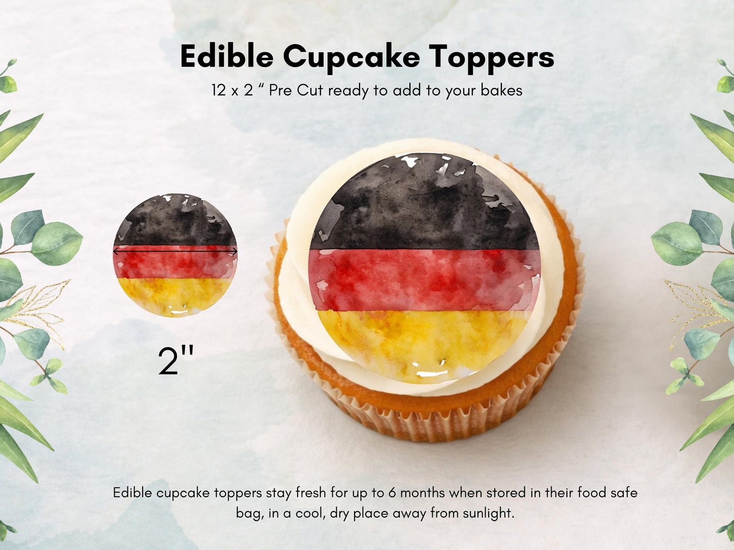 German Flag Edible Cupcake Toppers – Germany Cake Decorations