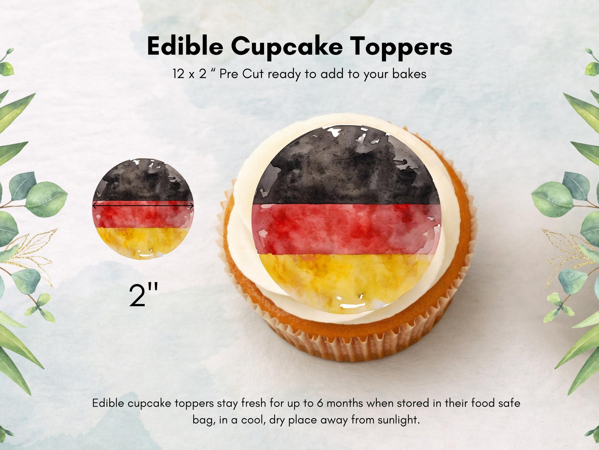 German Flag Edible Cupcake Toppers – Germany Cake Decorations