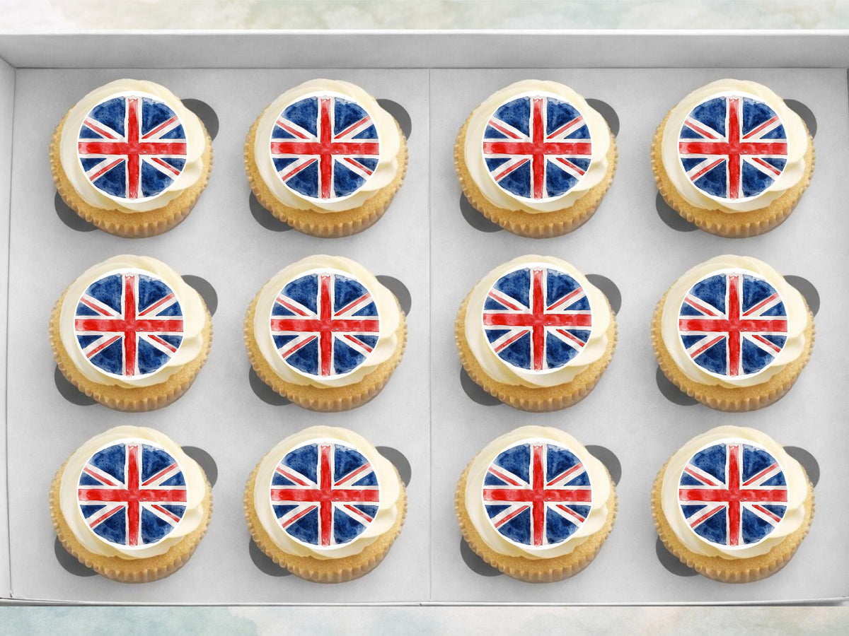 Union Jack Edible Cupcake Toppers – British Flag Cake Decorations
