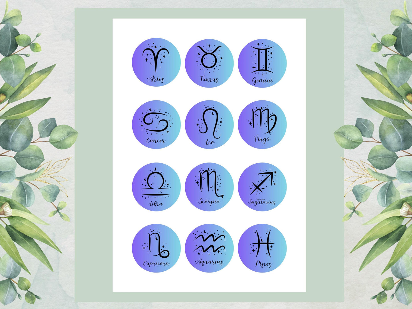 Star Sign Edible Cupcake Toppers 12 x 2"– Pre cut Wafer Paper, Card or Icing Sheet, Signs of the Zodiac Birthday Cake Topper