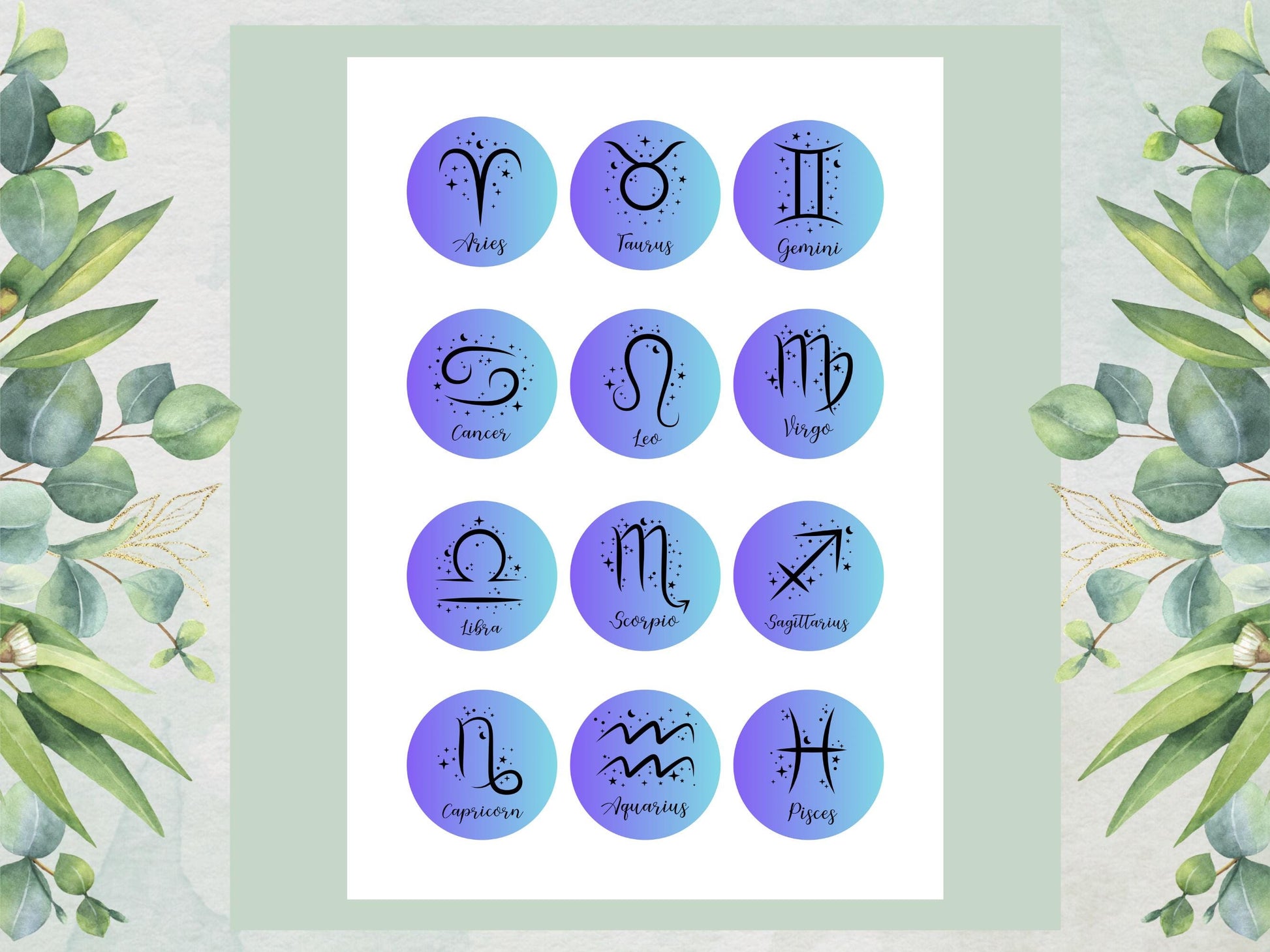 Star Sign Edible Cupcake Toppers 12 x 2"– Pre cut Wafer Paper, Card or Icing Sheet, Signs of the Zodiac Birthday Cake Topper