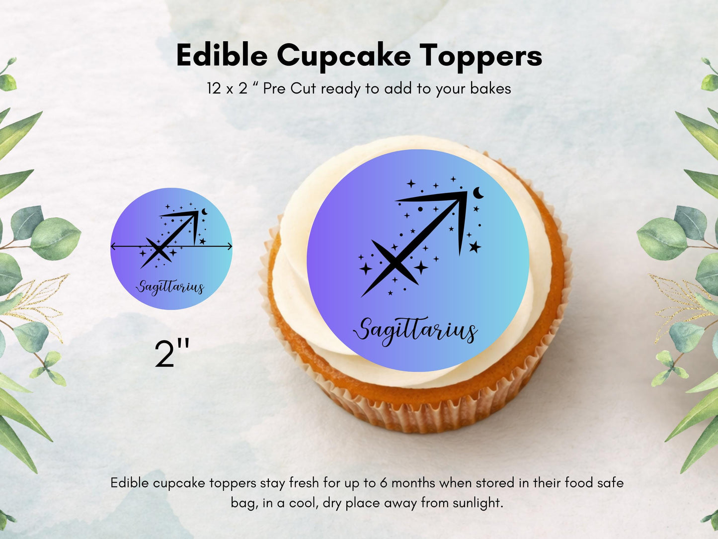 Star Sign Edible Cupcake Toppers 12 x 2"– Pre cut Wafer Paper, Card or Icing Sheet, Signs of the Zodiac Birthday Cake Topper