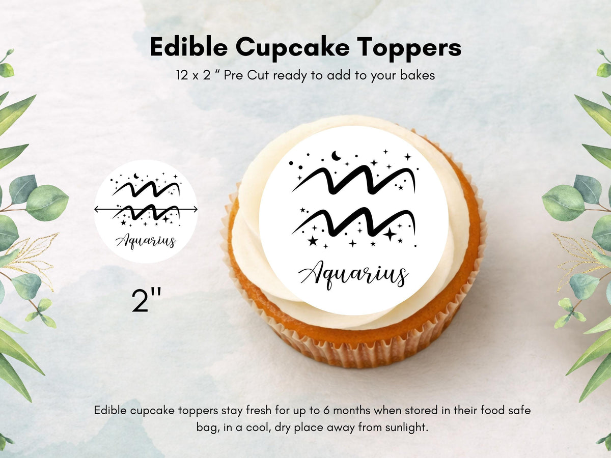 Star Sign Edible Cupcake Toppers, Signs of the Zodiac Birthday Cake Decorations