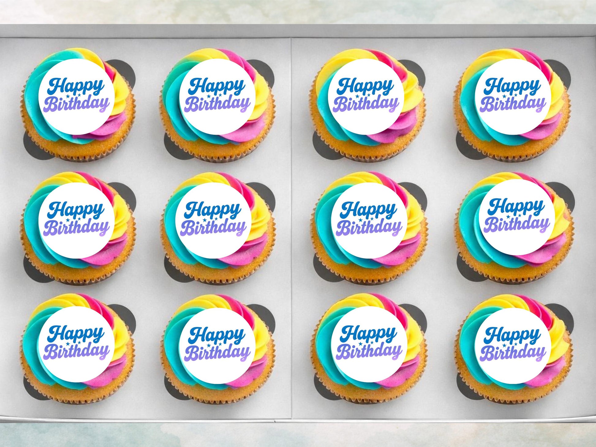 Happy Birthday Edible Cupcake Toppers – 2" Pre-cut