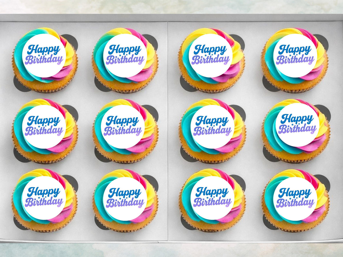 Happy Birthday Edible Cupcake Toppers – Birthday Cake Decorations