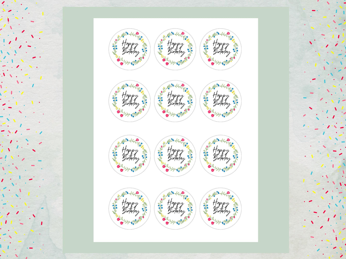 Floral Birthday Edible Cupcake Toppers – Pre-Cut Wafer Paper