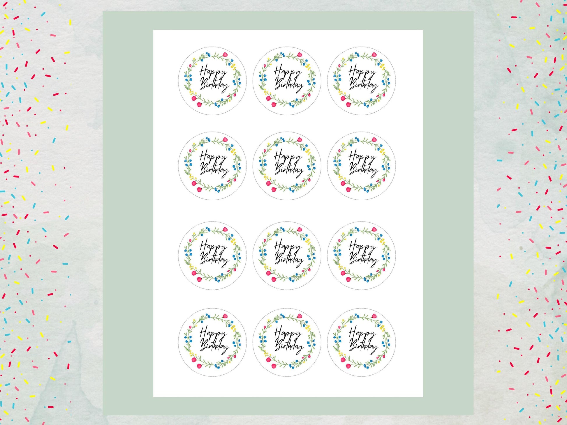 Floral Birthday Edible Cupcake Toppers – Pre-Cut Wafer Paper