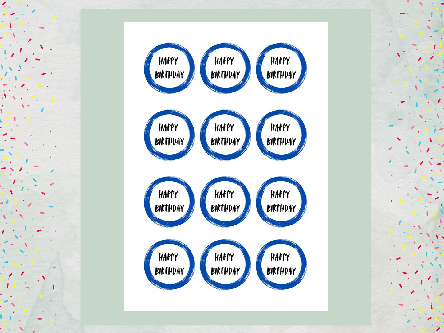 Blue Circle Happy Birthday Edible Cupcake Toppers – Pre-Cut 2"