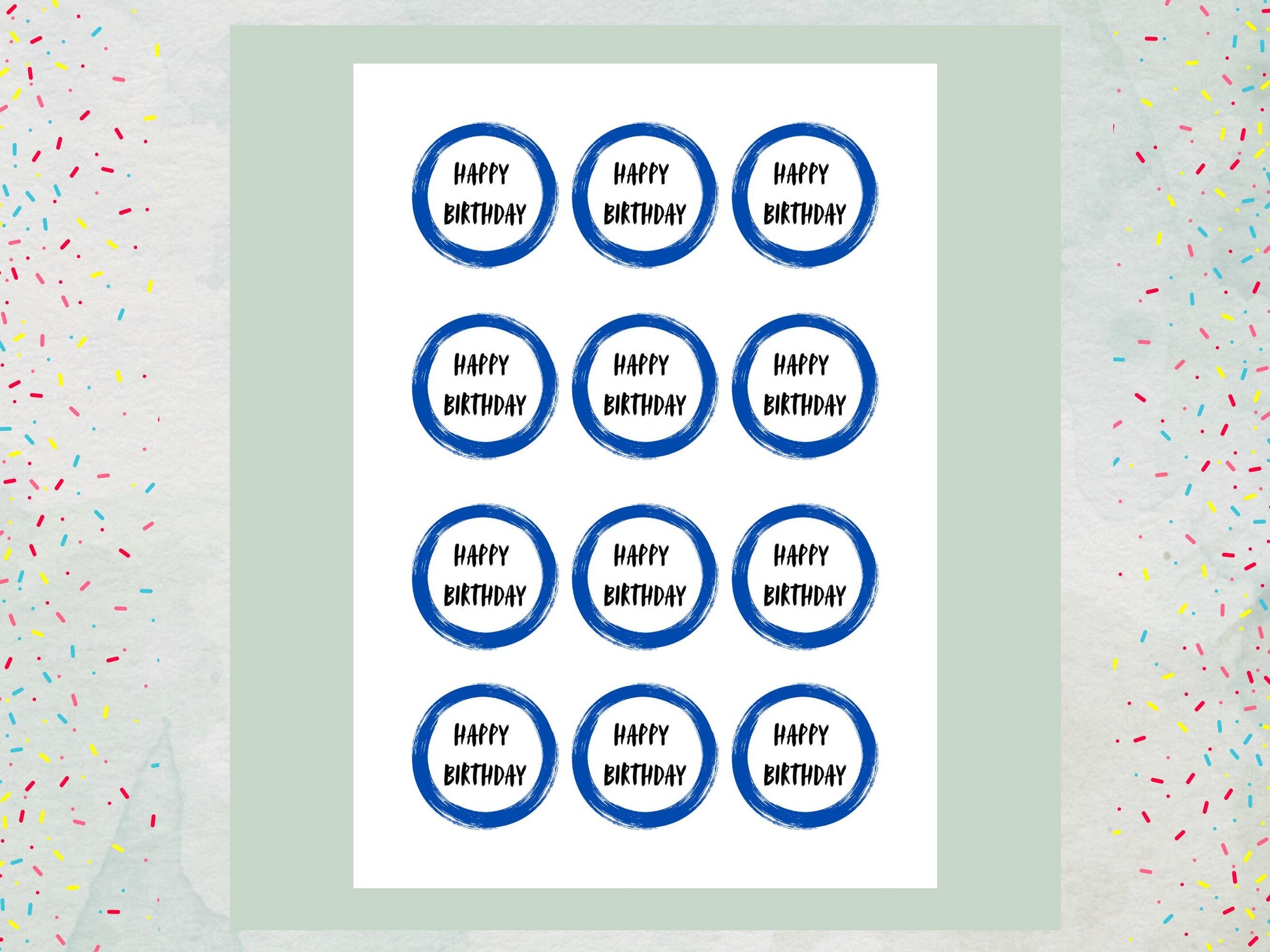 Blue Circle Happy Birthday Edible Cupcake Toppers – Pre-Cut 2"