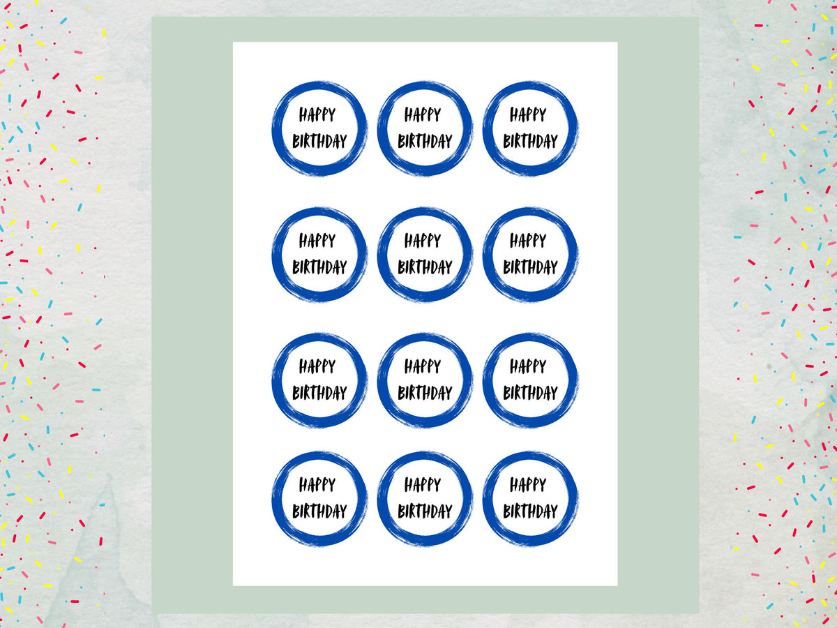 Blue Happy Birthday Edible Cupcake Toppers – Birthday Cake Decorations