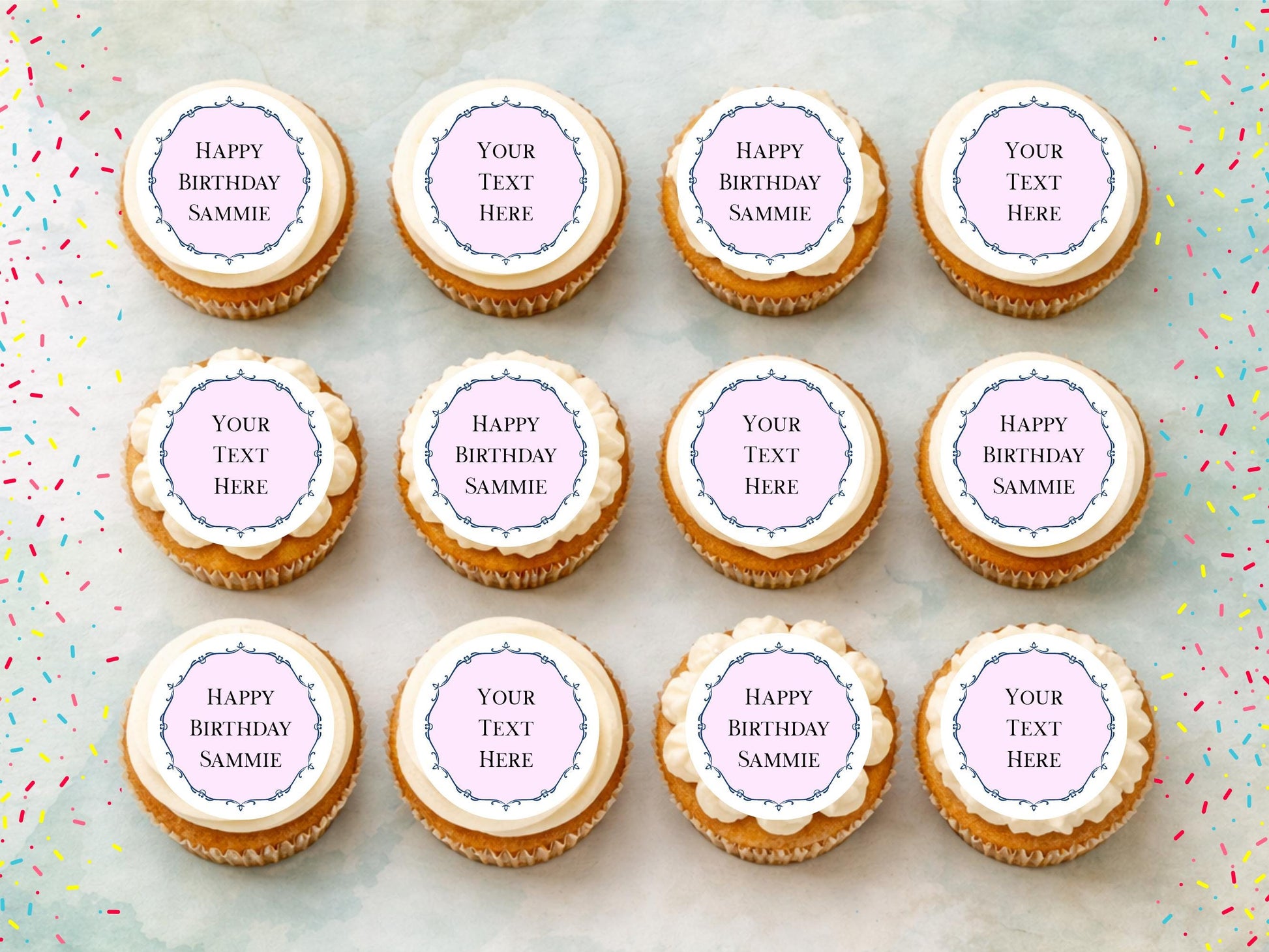Personalized Pink Birthday Cupcake Toppers – Edible Wafer Paper