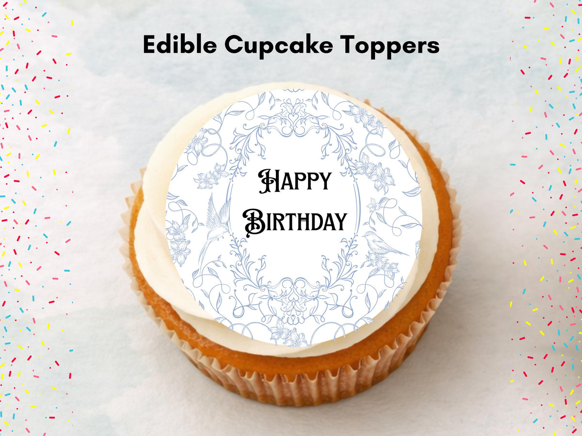Happy Birthday Edible Cupcake Toppers, Pre-Cut 2" (Wafer Paper, Card, Icing Sheet)