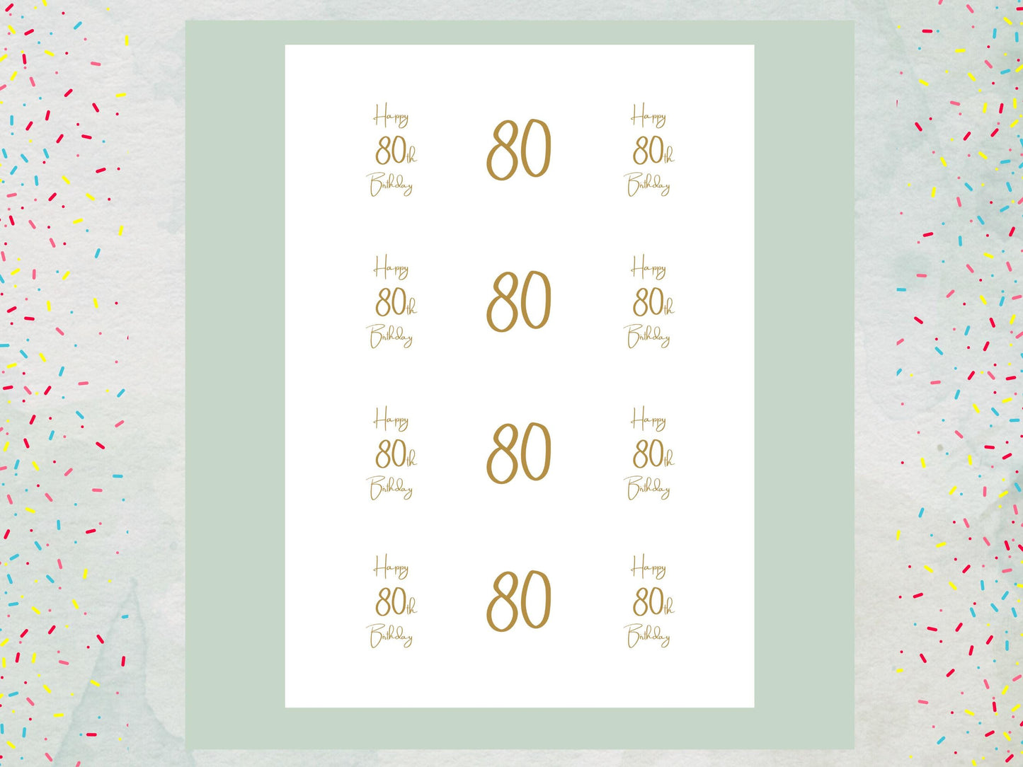 80th Birthday Edible Cupcake Toppers – Precut, 2 inch (Wafer Paper, Card or Icing Sheet)
