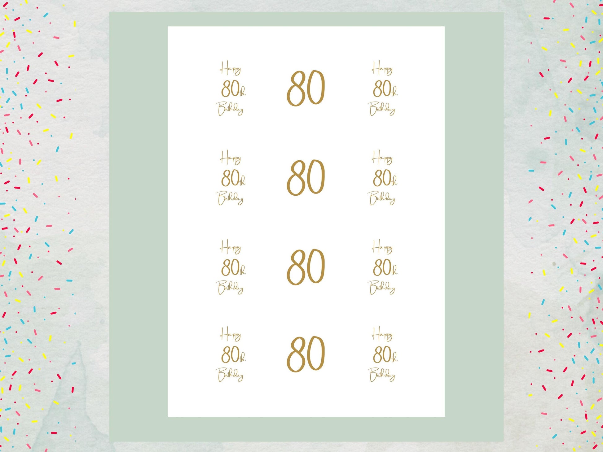 80th Birthday Edible Cupcake Toppers – Precut, 2 inch (Wafer Paper, Card or Icing Sheet)