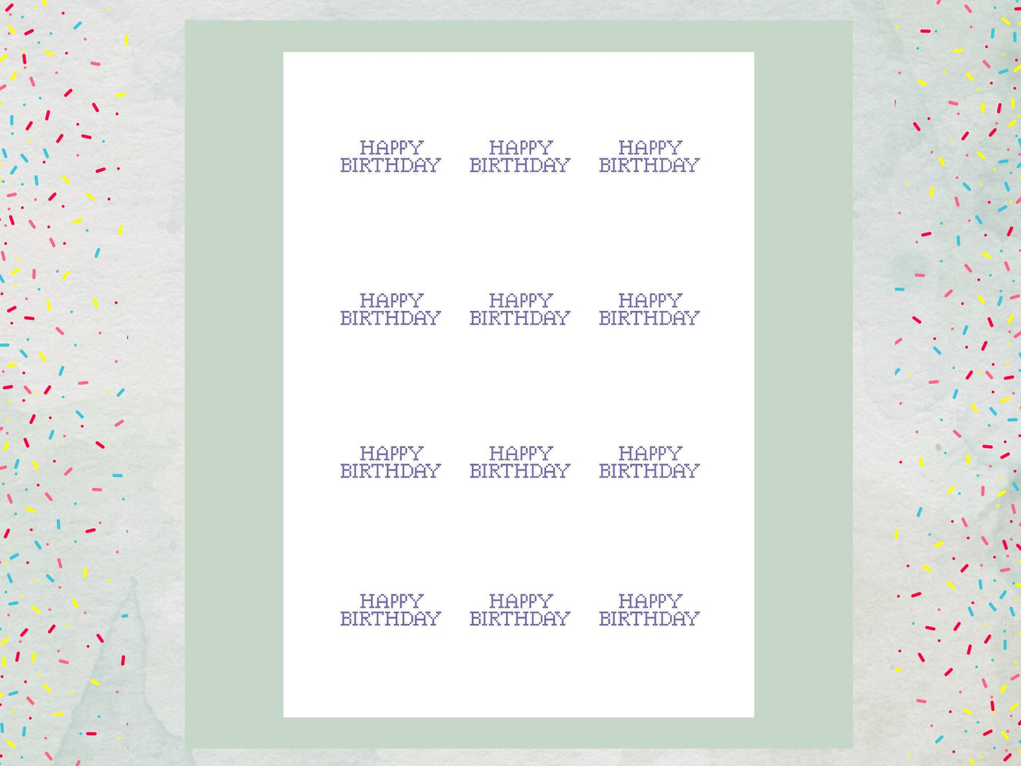 Happy Birthday Cross Stitch Design Edible Cupcake Toppers - 12 x 2"