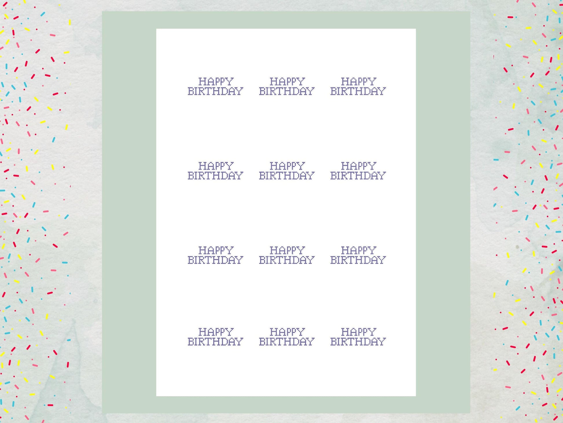 Happy Birthday Cross Stitch Design Edible Cupcake Toppers - 12 x 2"