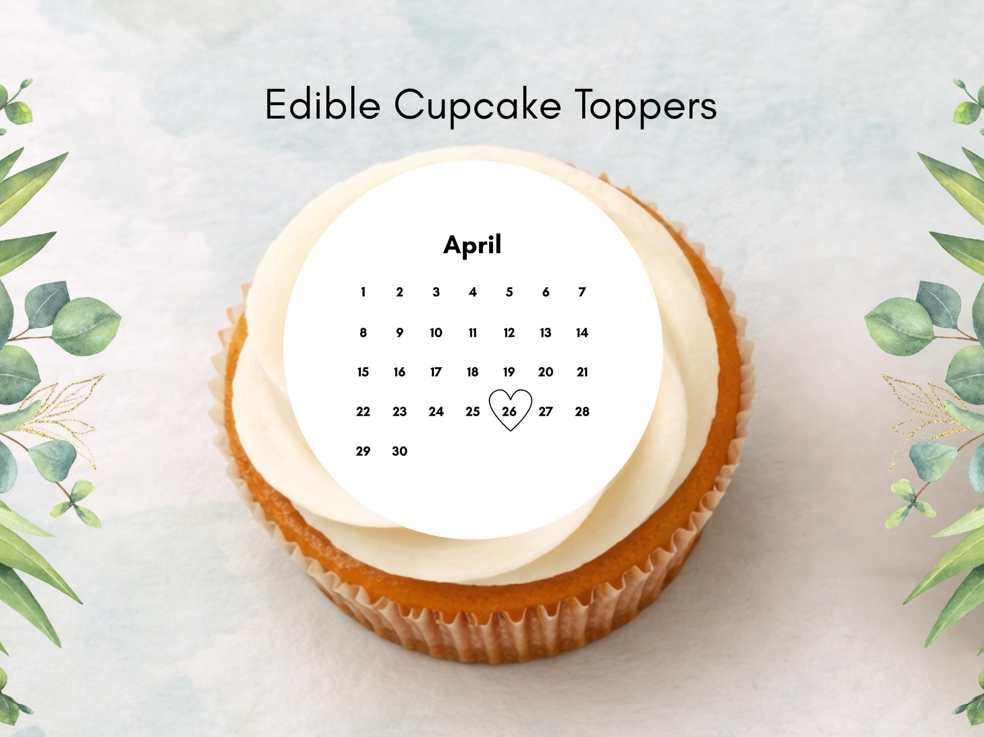 Custom Calendar Edible Cupcake Toppers: Personalized Date, Pre-Cut (Wafer Paper, Card, or Icing Sheet)