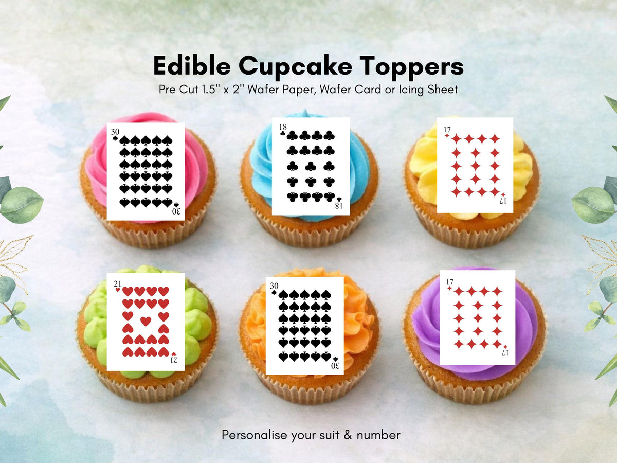 Custom Playing Card Suit Edible Cupcake Toppers: Poker Party Decorations