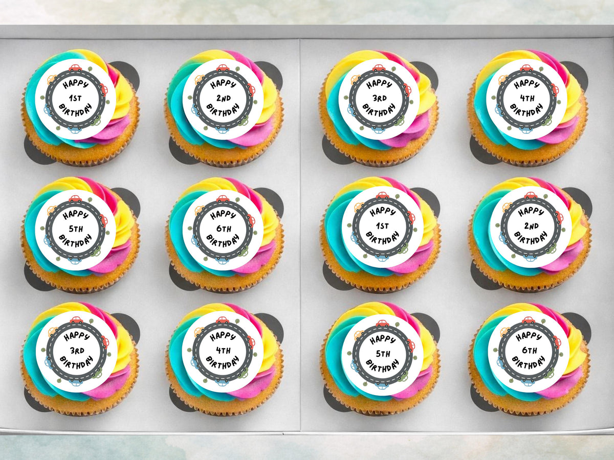 Car Birthday Edible Cupcake Toppers, Personalised Number Cake Decoration