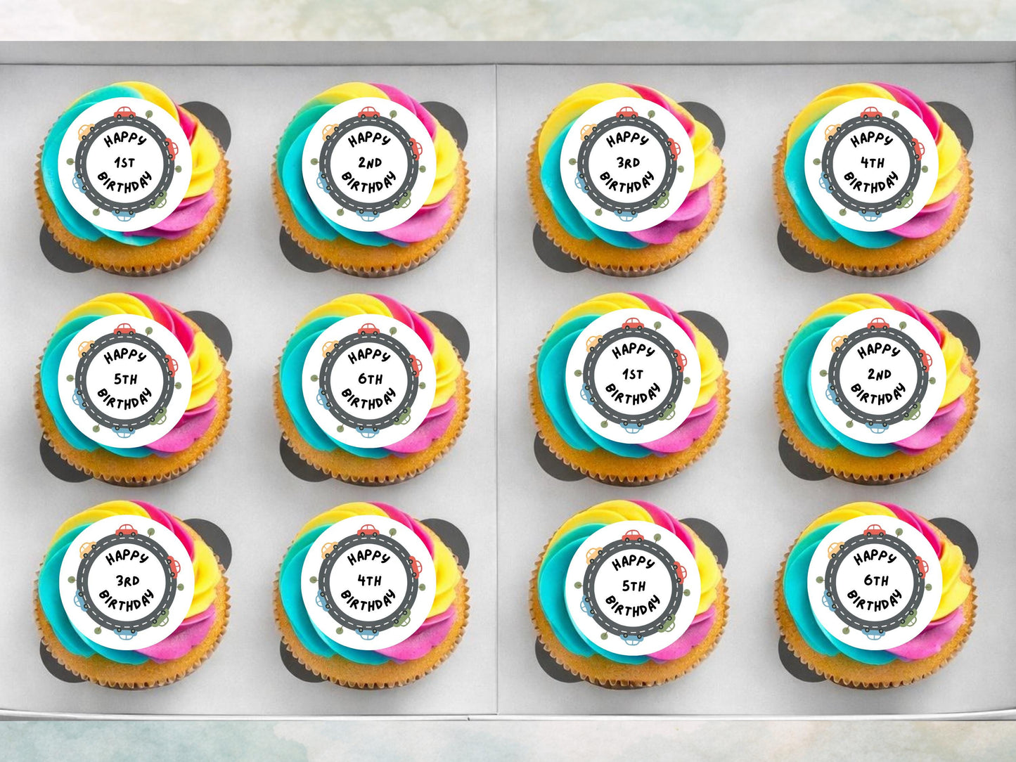 Car Birthday Edible Cupcake Toppers, Personalised Number Cake Decoration