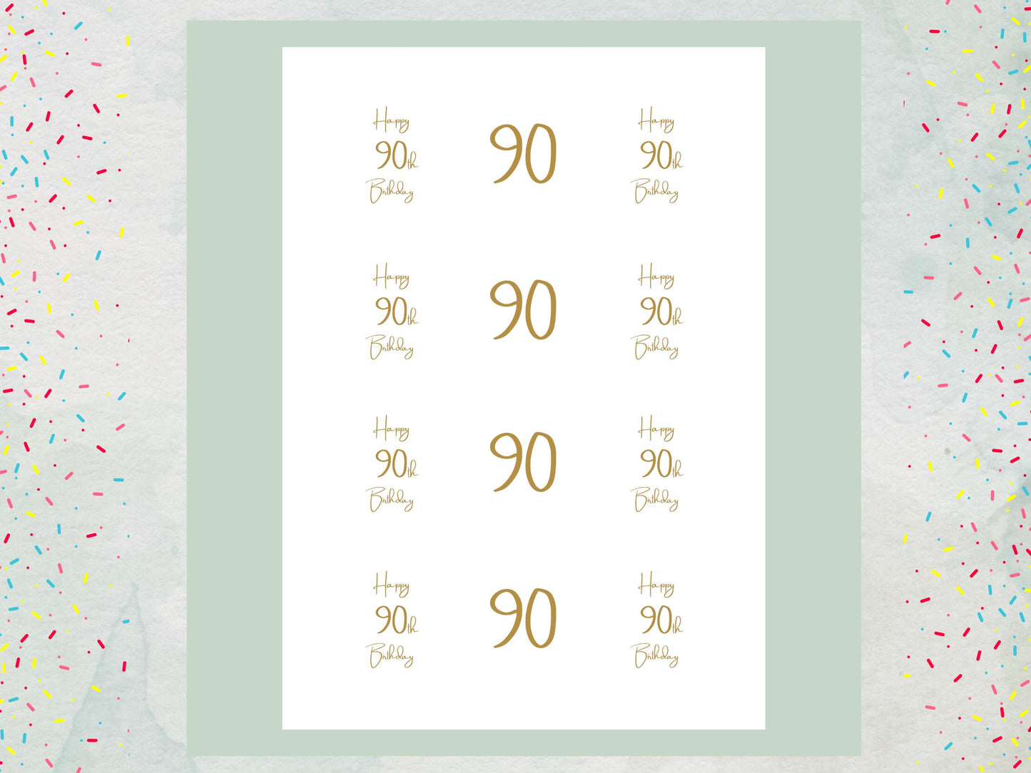 90th Birthday Edible Cupcake Toppers – Precut, 2 inch (Wafer Paper, Card or Icing Sheet)