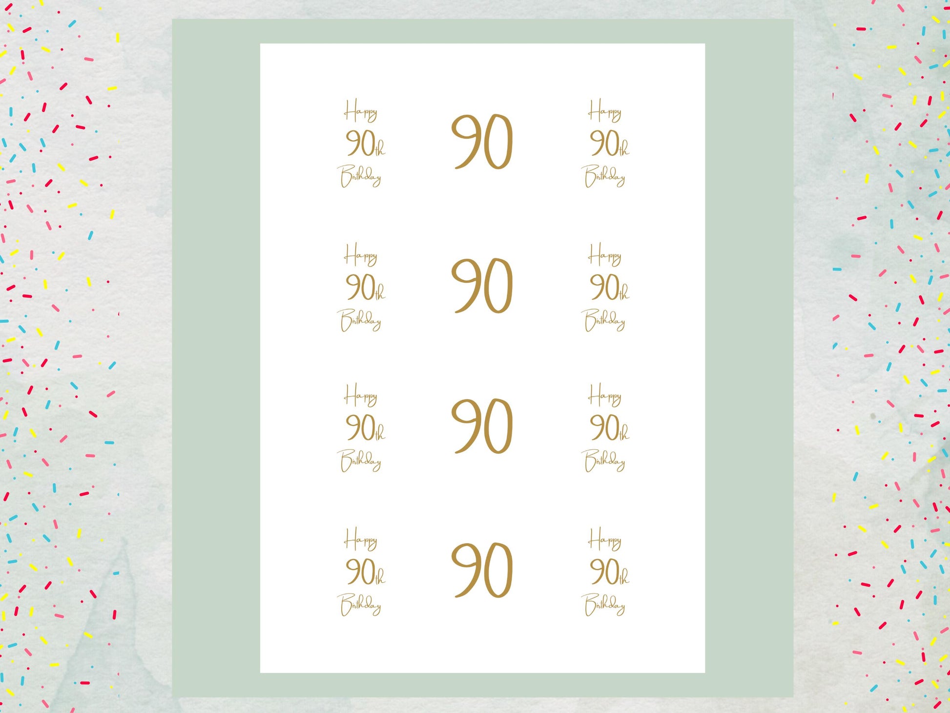 90th Birthday Edible Cupcake Toppers – Precut, 2 inch (Wafer Paper, Card or Icing Sheet)