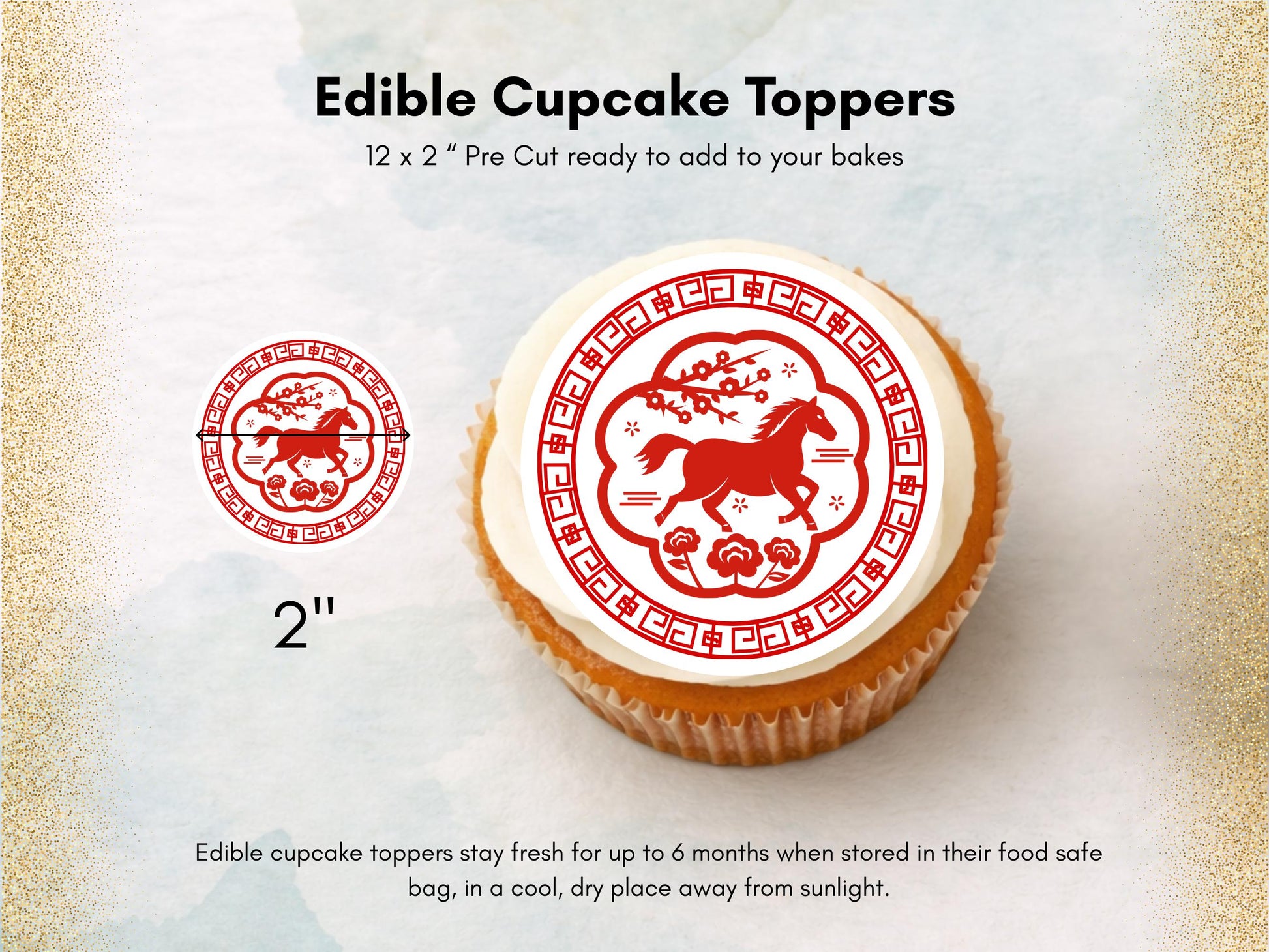 Chinese New Year Cupcake Toppers – Edible Wafer Paper, Card, Icing (12 x 2")