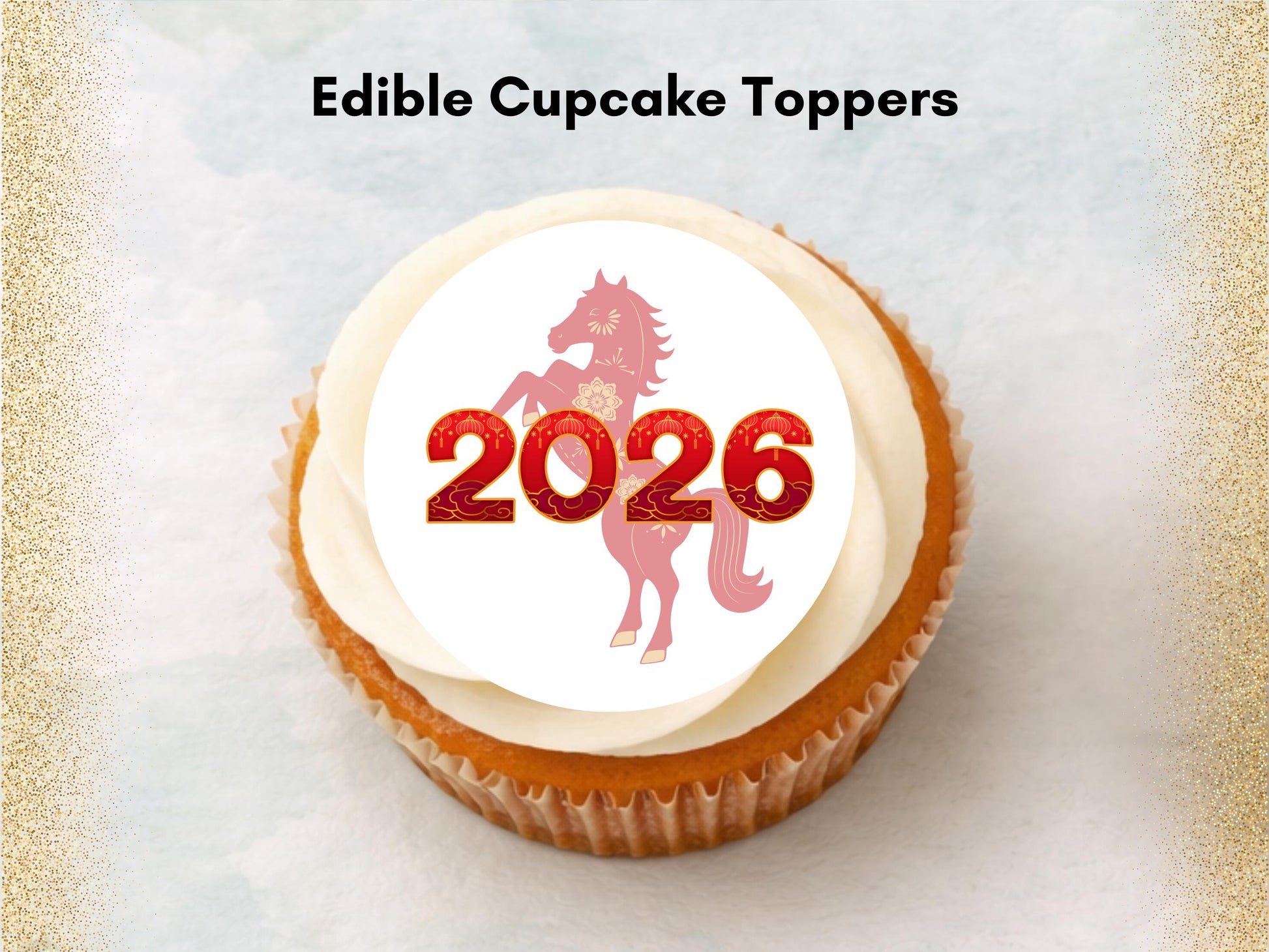 Chinese New Year Cupcake Toppers – Edible Wafer Paper, Card, Icing (12 x 2")