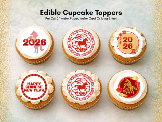 Chinese New Year Cupcake Toppers – Edible Wafer Paper, Card, Icing (12 x 2")